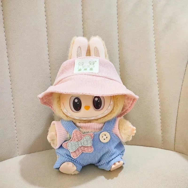 Labubu Pink Bucket Hat & Bow Overalls Edition Pastel Relaxed Outfit Labubu Pink Bucket Hat & Bow Overalls Edition Pastel Relaxed Outfit